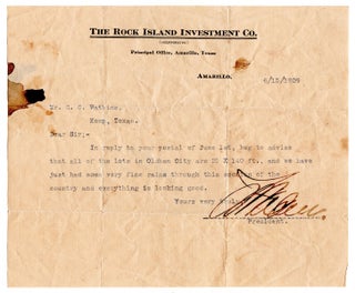 [Oldham City, Texas and Rock Island Investment Co. archive].