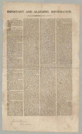 Item #5309 Important and Alarming Information. A Letter from the Hon. Timothy Pickering, A...