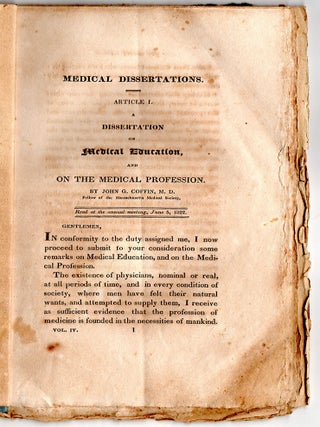 “A Dissertation on Medical Education, and on the Medical Profession,” in Medical Dissertations read before the Massachusetts Medical Society.