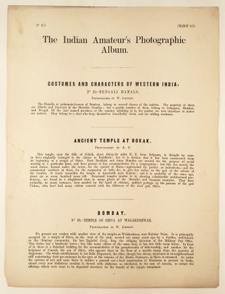 The Indian Amateur’s Photographic Album. Published Monthly, under the Patronage of the Bombay Photographic Society... Sold at the Photographic Depôt and Portrait Rooms, Fort, Bombay.