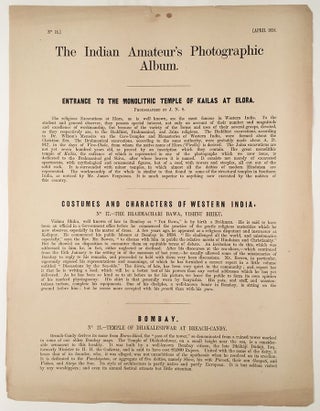 The Indian Amateur’s Photographic Album. Published Monthly, under the Patronage of the Bombay Photographic Society... Sold at the Photographic Depôt and Portrait Rooms, Fort, Bombay.