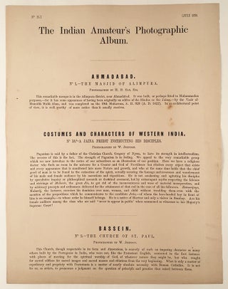 The Indian Amateur’s Photographic Album. Published Monthly, under the Patronage of the Bombay Photographic Society... Sold at the Photographic Depôt and Portrait Rooms, Fort, Bombay.