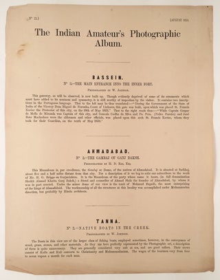 The Indian Amateur’s Photographic Album. Published Monthly, under the Patronage of the Bombay Photographic Society... Sold at the Photographic Depôt and Portrait Rooms, Fort, Bombay.