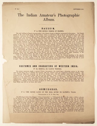 The Indian Amateur’s Photographic Album. Published Monthly, under the Patronage of the Bombay Photographic Society... Sold at the Photographic Depôt and Portrait Rooms, Fort, Bombay.