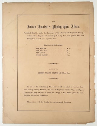 The Indian Amateur’s Photographic Album. Published Monthly, under the Patronage of the Bombay Photographic Society... Sold at the Photographic Depôt and Portrait Rooms, Fort, Bombay.