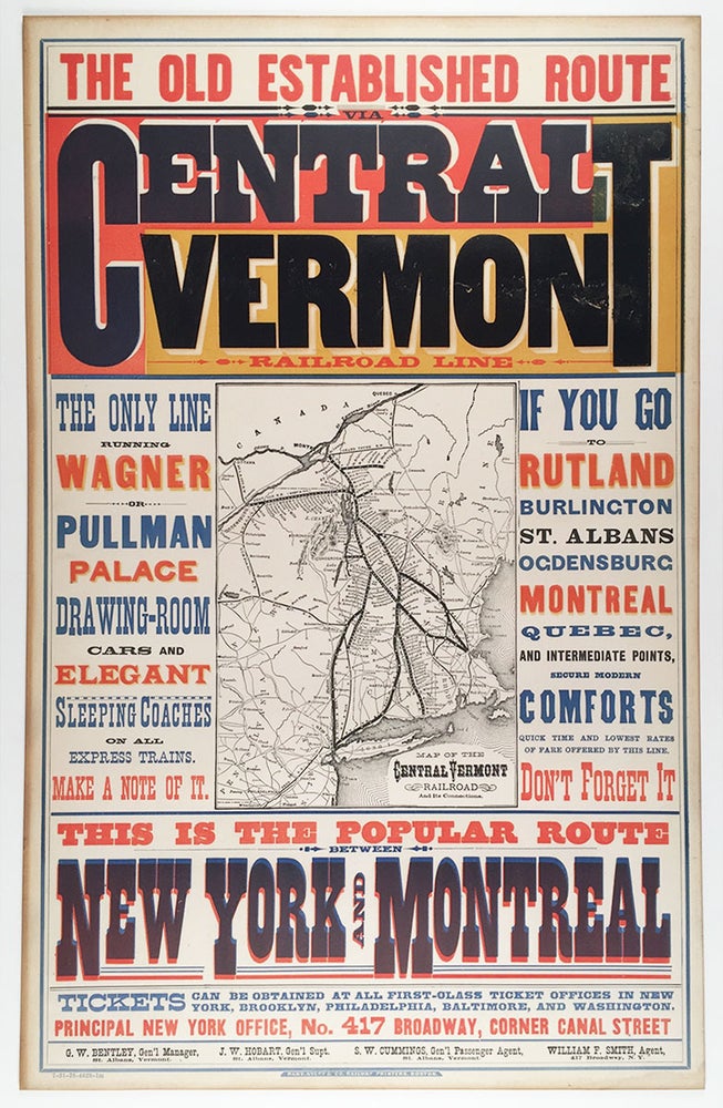 Item #5511 The Old Established Route Via Central Vermont Railroad Line. This is the Popular Route between New York and Montreal. Central Vermont Railway.