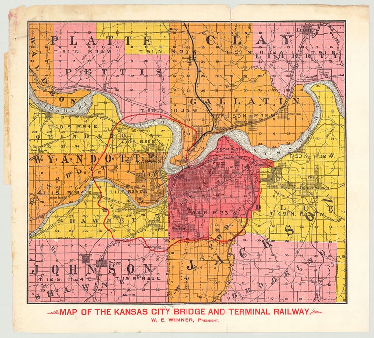 Item #5519 Map of the Kansas City Bridge and Terminal Railway. . E. Winner, President, illard.