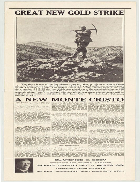 Item #5554 Great New Gold Strike. A New Monte Cristo. Clarence E. Eddy.