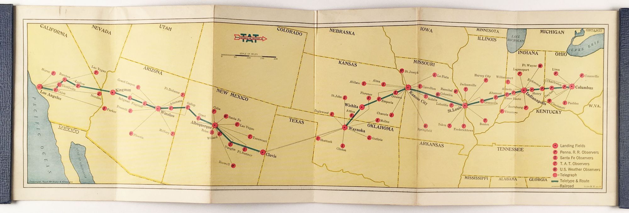 Typical Transcontinental Flight Routing Map Illustrated Map of the Route of Transcontinental Air Transport, Inc ...