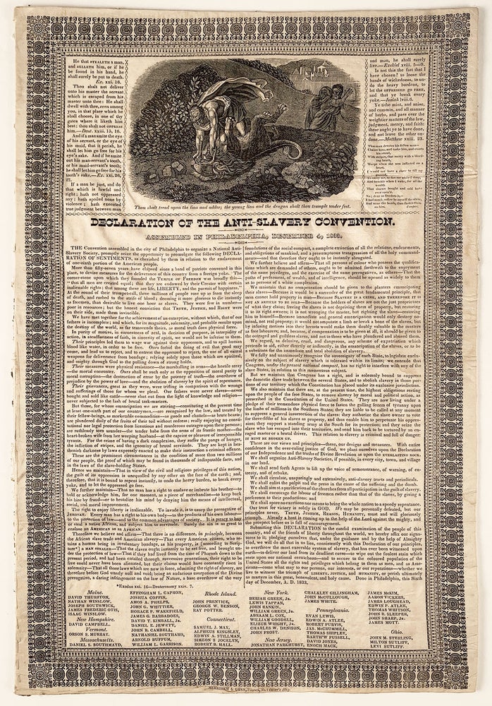 Item #5634 Declaration of the Anti-Slavery Convention. Assembled in Philadelphia, December 4, 1833. William Lloyd Garrison, American Anti-Slavery Society.
