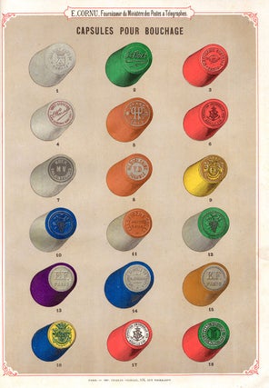 Cires á Cacheter, Goudrons pour Bouteilles, Méches Soufrées, Encres. Edouard Cornu, Fournisseur du Ministère des Postes & Télégraphes.