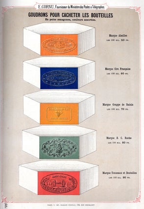 Cires á Cacheter, Goudrons pour Bouteilles, Méches Soufrées, Encres. Edouard Cornu, Fournisseur du Ministère des Postes & Télégraphes.