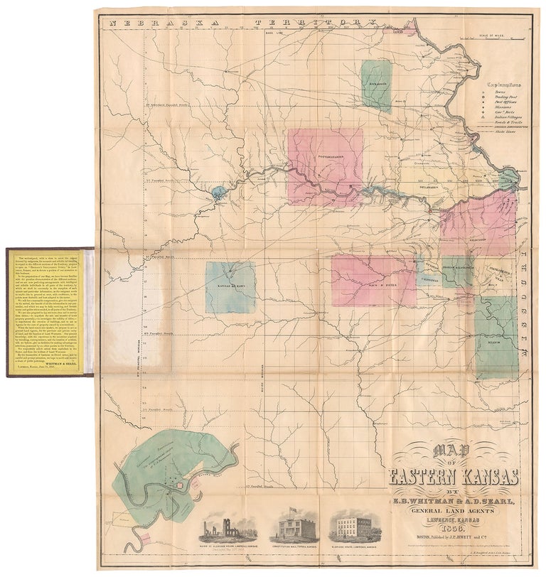 Item #5753 Map of Eastern Kansas by E. B.Whitman & A. D. Searl General Land Agents Lawrence, Kansas. E. B. Whitman, compilers A. D. Searl.