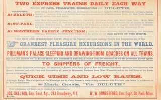 New and Favorite Route! Between the East and the Northwest, Via Duluth! Lake Superior and Mississippi Railroad.