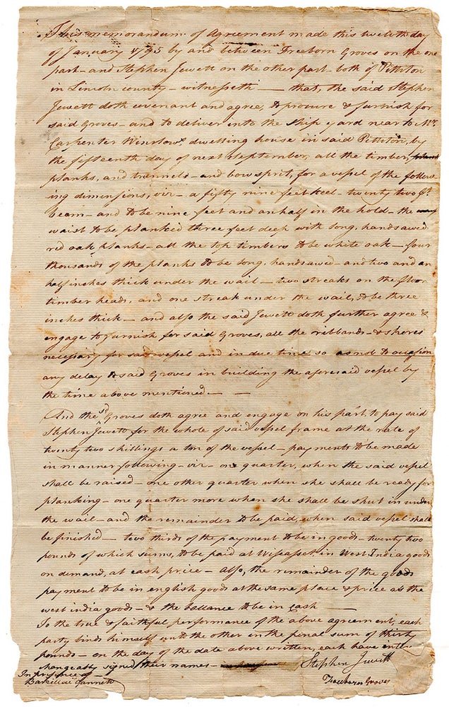 Item #5846 Agreement between Jewett & Groves. Jan[uar][y 12 1795].