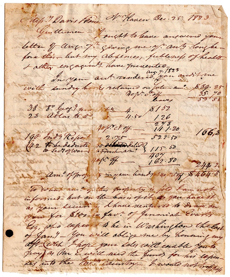 Item #5868 [A letter concerning money, Indian affairs, etc.]. Jedidiah Morse.