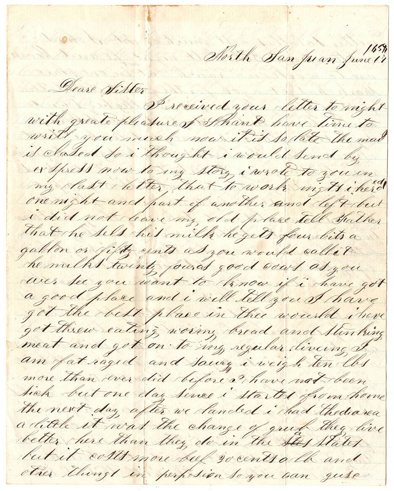 Item #5902 [California letter with gold-mining content]. Andrew Kinney.