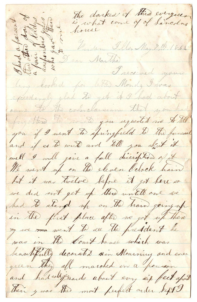 Item #5963 [A woman’s letter on a visit to Springfield, Illinois for Abraham Lincoln’s funeral]. Julia.