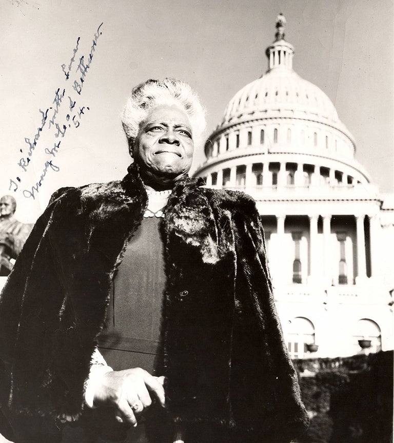 Item #5989 [Inscribed photograph of Mary McLeod Bethune standing before the U. S. capitol].