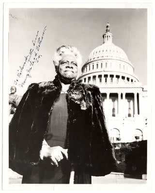 [Inscribed photograph of Mary McLeod Bethune standing before the U. S. capitol].