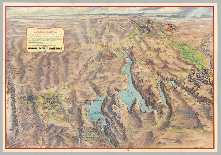 Item #6276 Panoramic Perspective of the Area Adjacent to Las Vegas—Hoover Dam, Lake Mead National Recreation Area; Las Vegas—Hoover Dam, Lake Mead National Recreation Area. Gerald A. Eddy, mapmaker, Union Pacific Railroad.