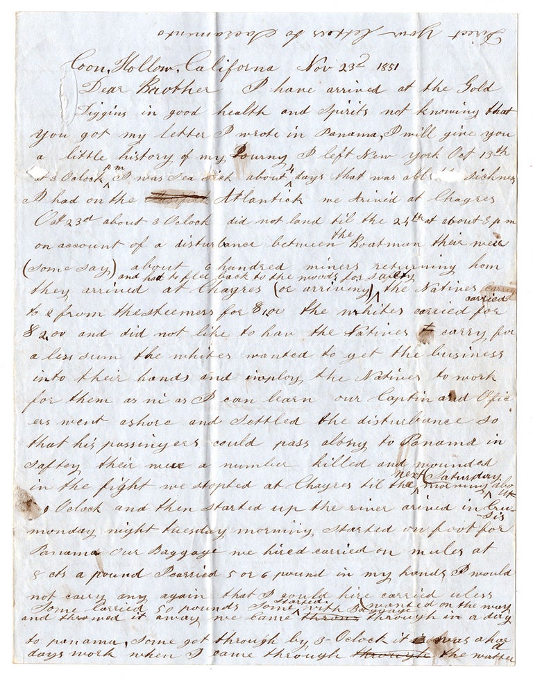 Item #6340 [Autograph letter of a California gold hunter writing back home to his brother.]. . F. Cummings, ohn.