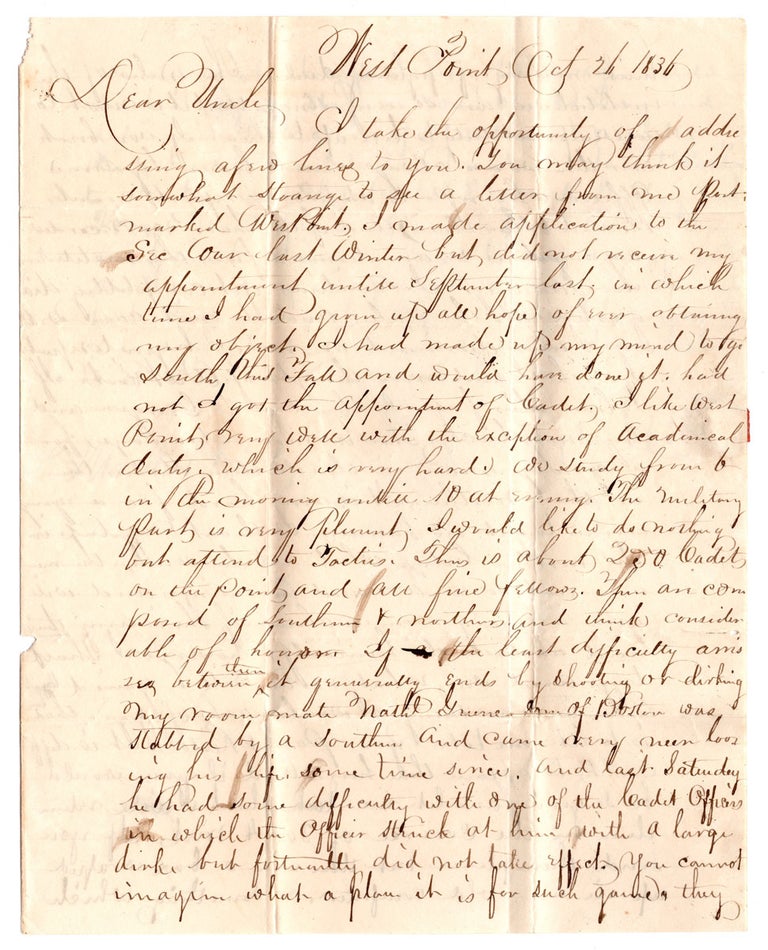 Item #6345 [Autograph letter on cadet life at West Point.]. George B. Reab.