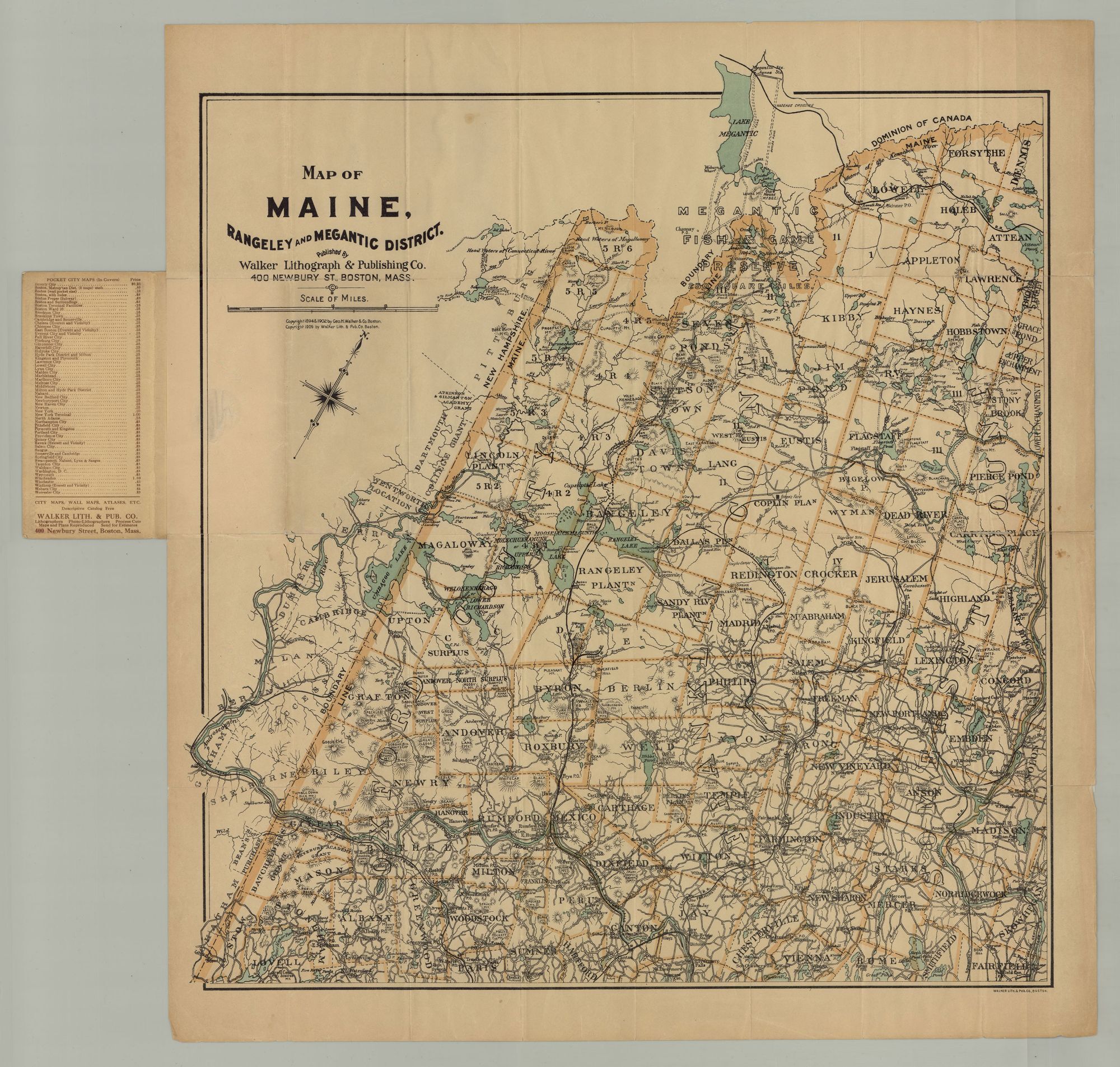 Latest Map of the Rangeley and Megantic District, Maine