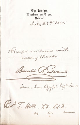 [Autograph note of welcome and thanks to Rev. T. Hill, also noting a discovery].