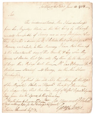 Item #6426 [Autograph letter, signed, from a soldier at Fort Cumberland to Thomas Hancock of...