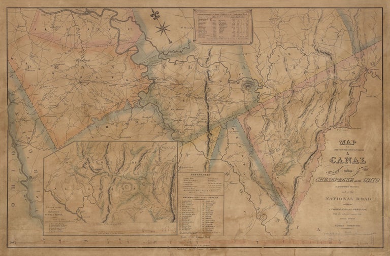 Item #6438 Map of the Country Through Which a Canal to Connect the Waters of the Chesapeake and Ohio is Proposed to Pass and of the National Road Between Cumberland and Wheeling with the Adjacent Country from Actual Survey by James Shriver. James Shriver, B. T. Welch, engraver Co.