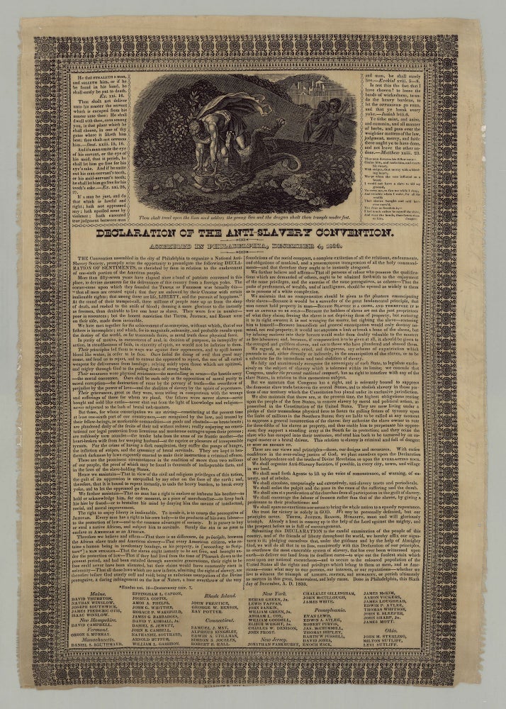 Item #6464 Declaration of the Anti-Slavery Convention. Assembled in Philadelphia, December 4, 1833. William Lloyd Garrison, American Anti-Slavery Society.
