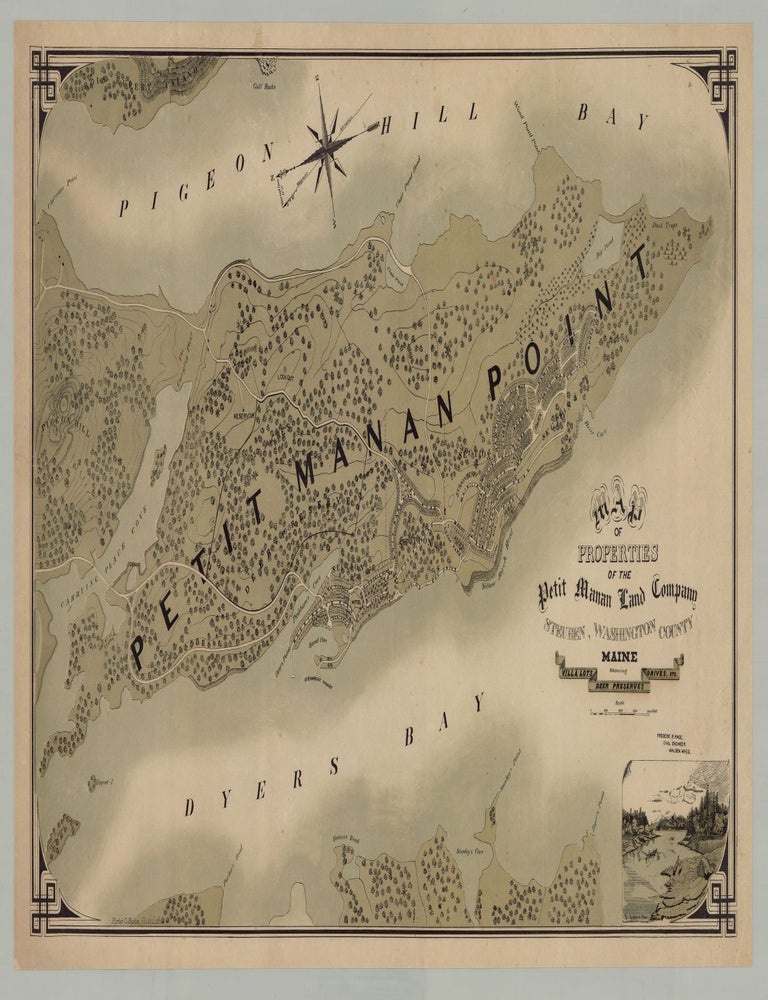 Item #6500 Map of Properties of the Petit Manan Land Company Steuben, Washington County Maine Showing Villa Lots, Deer Preserves, Drives, Etc. Frederic R. Page, civil engineer.