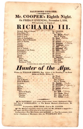 [A lot of thirty-two Baltimore Theatre playbills for the autumn season of 1816].