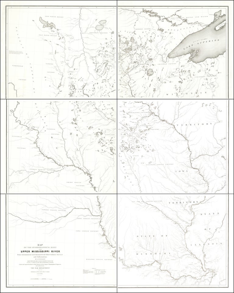 Item #6612 Map of the Hydrographical Basin of the Upper Mississippi River From Astronomical and Barometrical Observations, Surveys and Information. By J. N. Nicollet. Made in the years 1836, 37, 38, 39 & 40. By Lieut. J.C. Fremont of the Corps of Topographical Engineers Under the Superintendence of the Bureau of the Corps of Topographical Engineers and authorised by The War Department Published in 1842 by order of the U.S. Senate. John Charles Fremont, J. N. Nicollet.