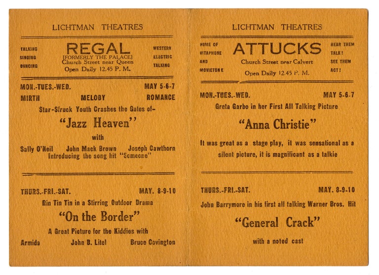 Item #6614 [Lot of playbills for African American movie theaters in Virginia]. Lichtman Theatres.