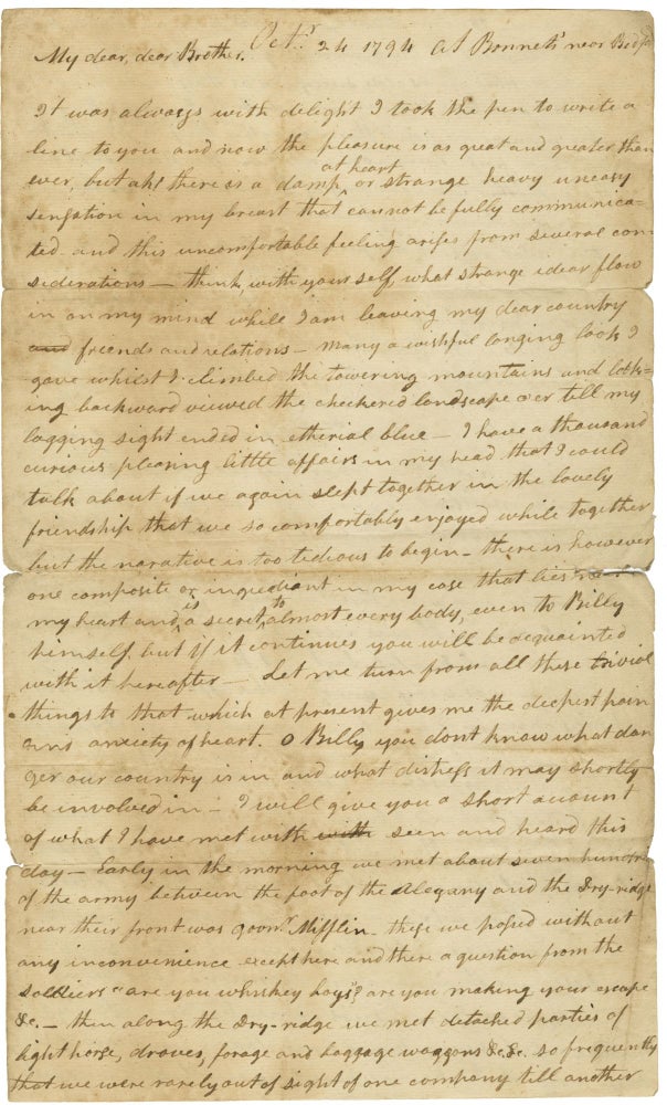 Item #6706 [Autograph letter, signed, from Robert Patterson to William Canon, discussing the Whiskey Rebellion in western Pennsylvania, the federal troops sent to crush it, his detention and interrogation, and an encounter with Alexander Hamilton.]. Robert Patterson.
