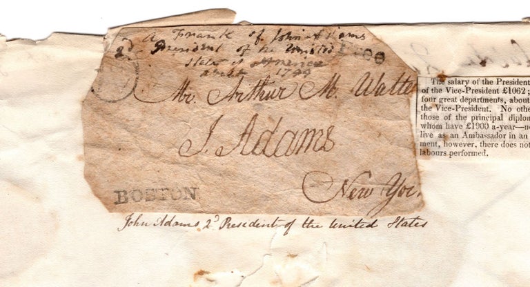 Item #6788 [Free frank signature on an address panel]. John Adams.