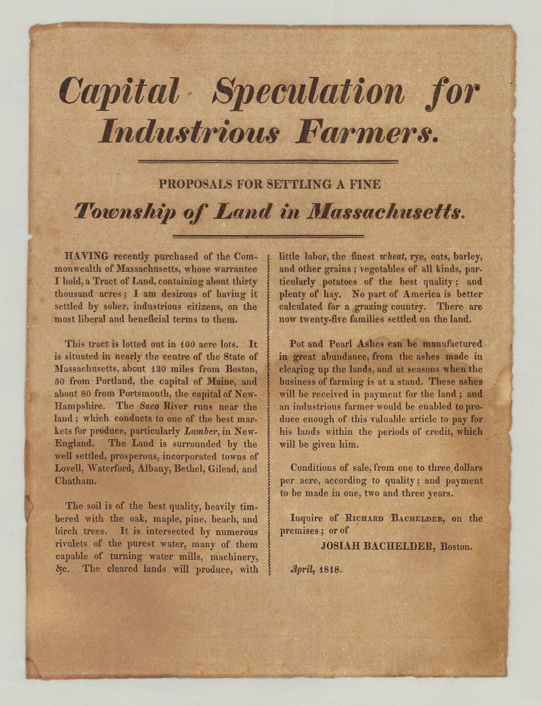 Item #6826 Capital Speculation for Industrious Farmers. Josiah Bachelder.