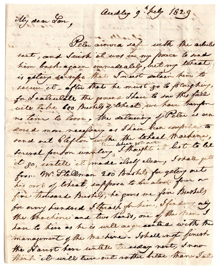 Item #6836 [Autograph letter to his son Lorenzo on agricultural and other matters.]. Lawrence Lewis.