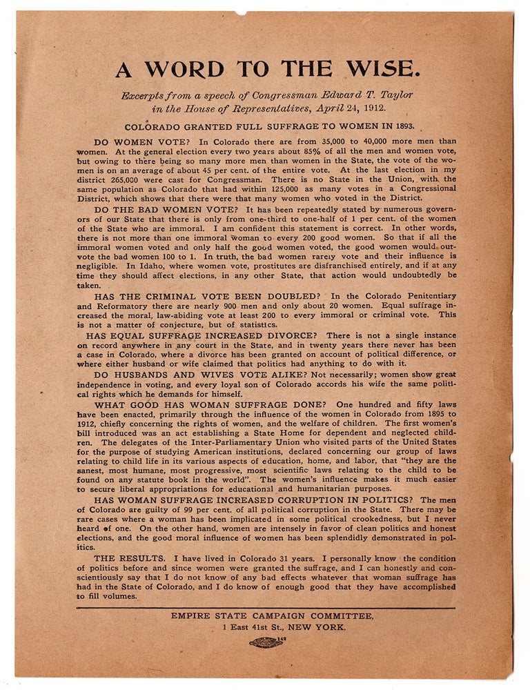 Item #6963 A Word to the Wise. Edward T. Taylor.