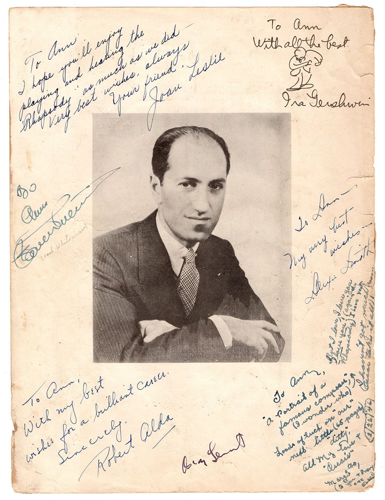 Item #6975 [George Gershwin photo-illustration signed by Ira Gershwin, et al.]. Ira Gershwin.