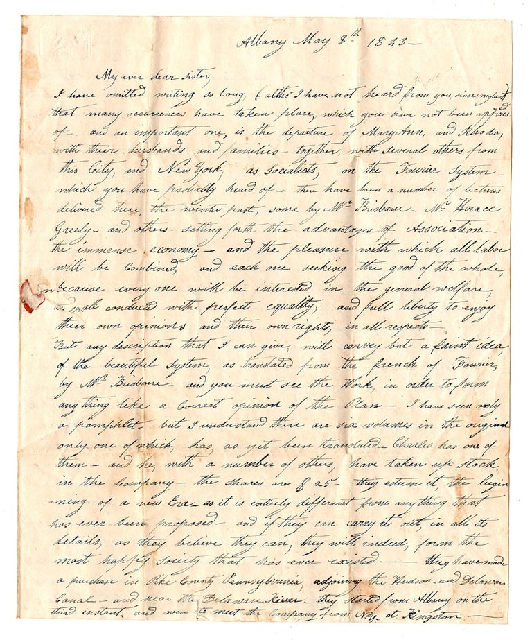 Item #7102 [Autograph letter of an elderly woman with Fourierist leanings.]. Elizabeth Sears.