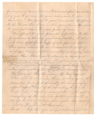 [Draft for a formal anti-miscegenation letter emanating from a meeting in Bossier Parish, Louisiana promoting racial purity.]