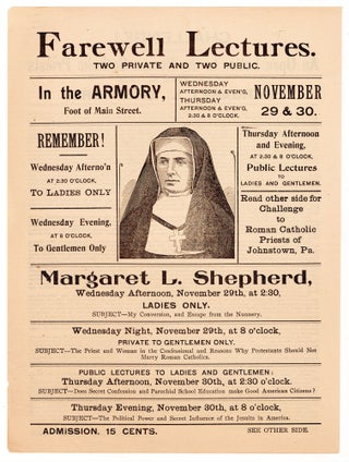 Item #7133 Farewell Lectures. Two Private and Two Public…Margaret L. Shepherd…My Conversion...