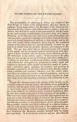 Address of the Managers of the American Colonization Society, to the People of the United States. Adopted at their Meeting, June 19, 1832. “What ought to be done, can be done.”