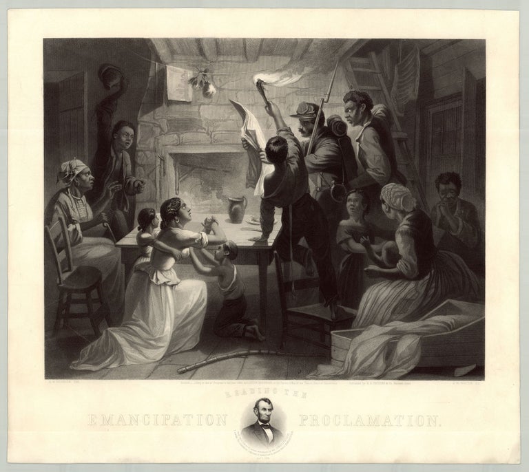 Item #7145 Reading the Emancipation Proclamation. H. W. Herrick, delineator, engraver J. W. Watts.