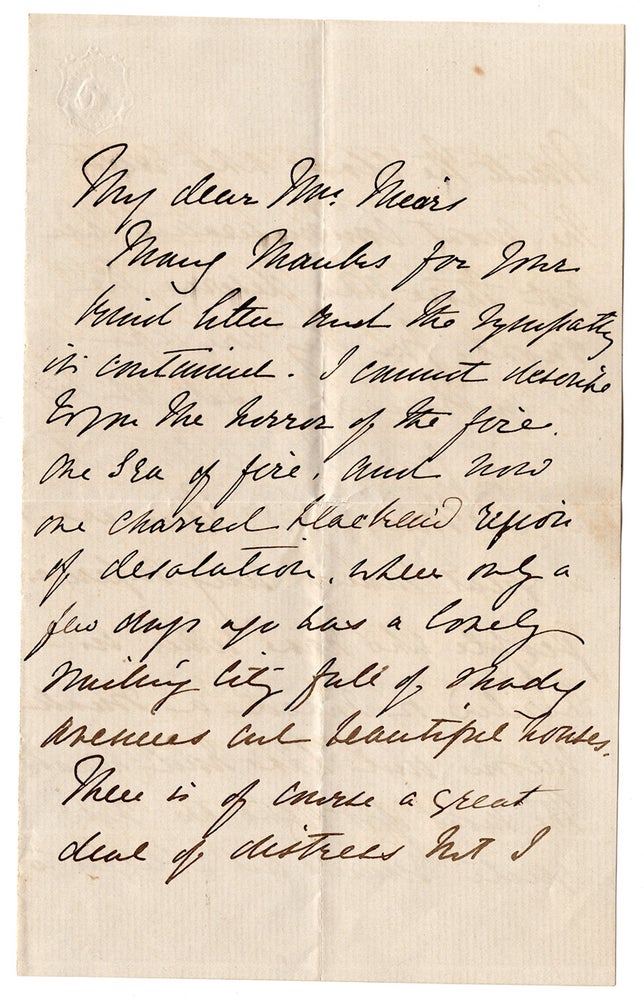 Item #7203 [Autograph letter to “Mrs. Mears” from noted watercolorist Elizabeth Murray reporting on the great fire in Portland, Maine, accompanied by a watercolor portrait]. Elizabeth Murray.