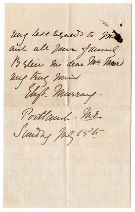 [Autograph letter to “Mrs. Mears” from noted watercolorist Elizabeth Murray reporting on the great fire in Portland, Maine, accompanied by a watercolor portrait].