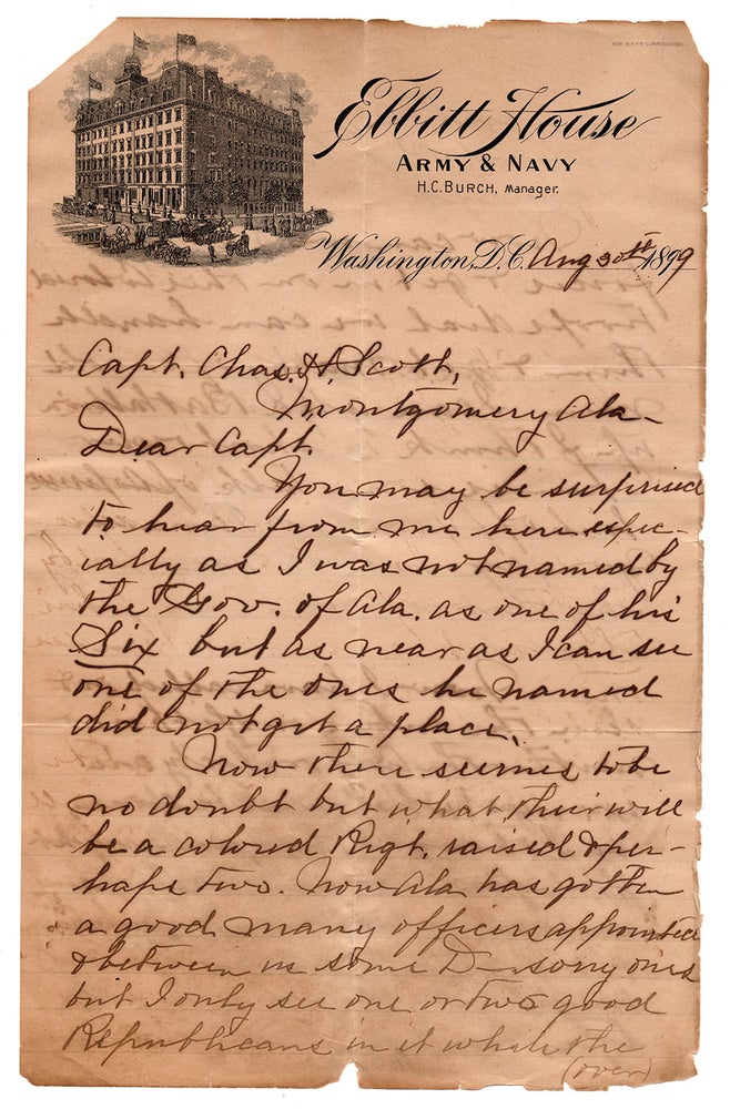Item #7230 [Autograph letter to Capt. Chas. H. Scott on raising an African American battalion in Alabama]. “Capt.” Robert Gage.
